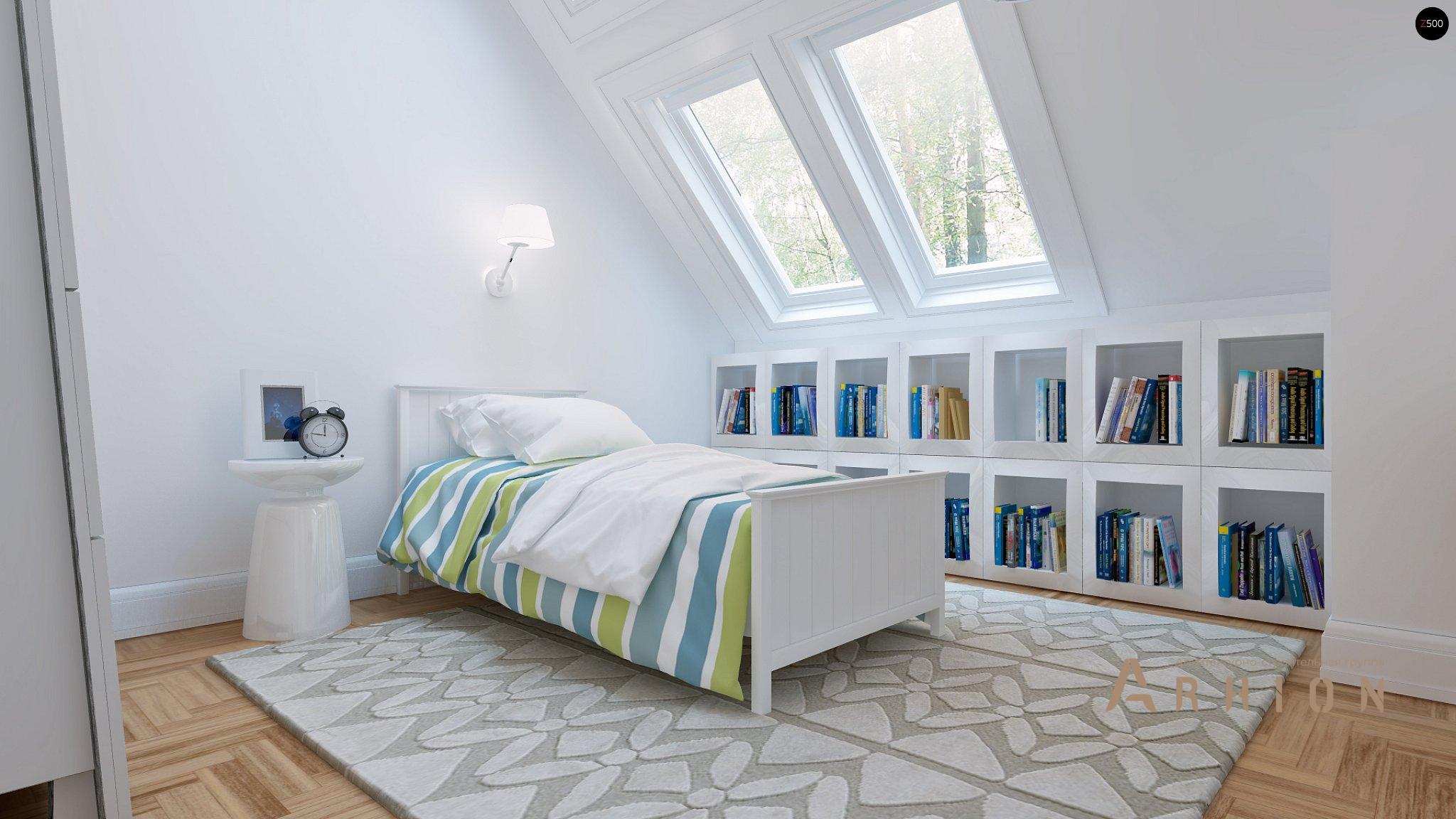 6. Проект одноэтажного дома в европейском стиле с двускатной кровлей, Z226 plus, площадью - 175 кв c мансардой, терассой, гаражом, эркером